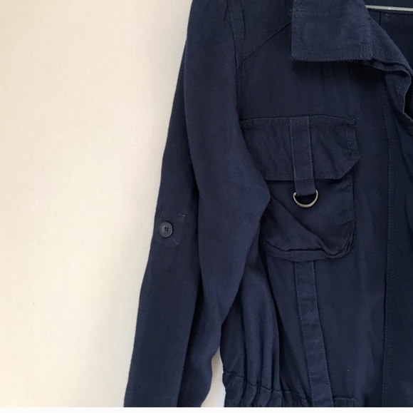 a.n.a. navy blue button down w/waist tie and pockets collared blouse siz… - Picture 4 of 5